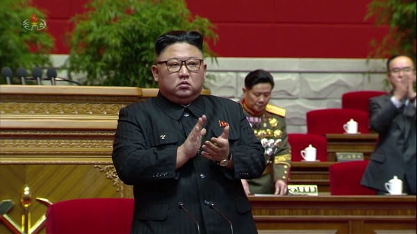 북한 조선중앙TV는 지난 7일 평양에서 김정은 국무위원장이 참석한 가운데 노동당 제8차 대회 3일차 회의가 열렸다고 8일 보도하고 있다. (사진=조선중앙TV 캡쳐)ⓒ뉴시스