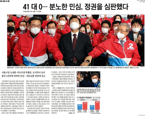 조선일보 8일자 1면 기사.
