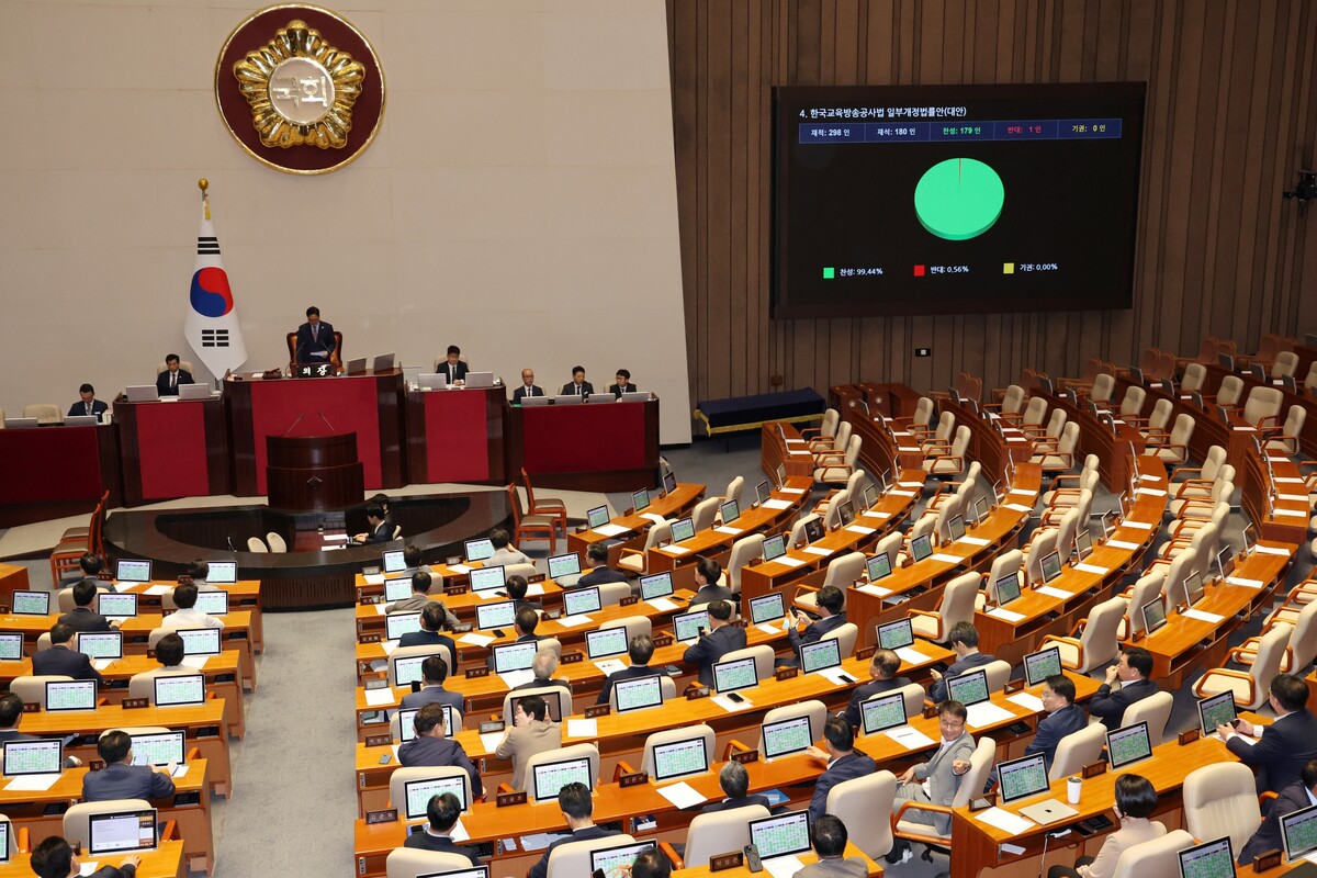  22일 오전 서울 여의도 국회 본회의에서 한국교육방송공사법(EBS) 개정안이 통과됐다. ©뉴시스